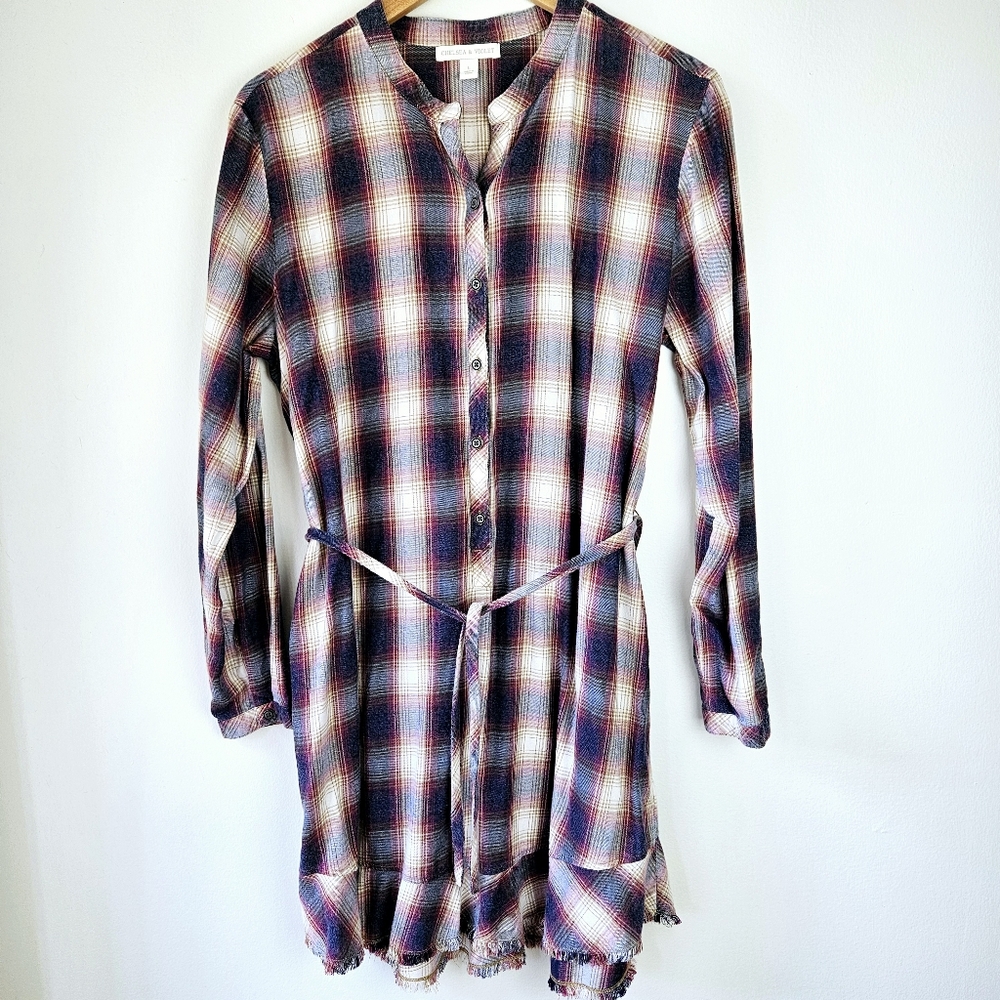 Chelsea & Violet Flannel Belted Long Sleeve Dress Size Large